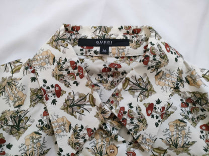 GUCCI GG Button Gucci Shirt Mushroom Print Mushroom GG Cufflinks Shirt