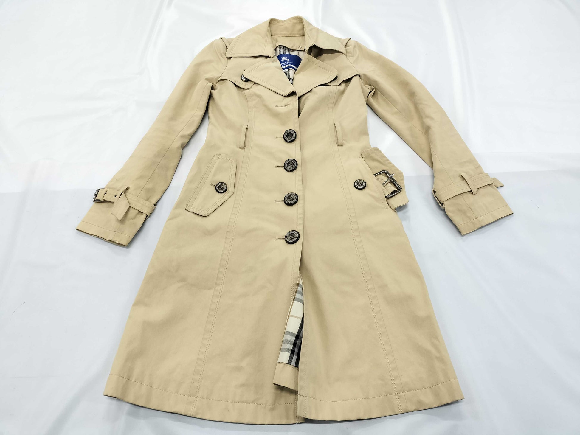 BURBERRY BLACK LABEL Honey Beige Trench Coat with Liner and Belt, Size 36