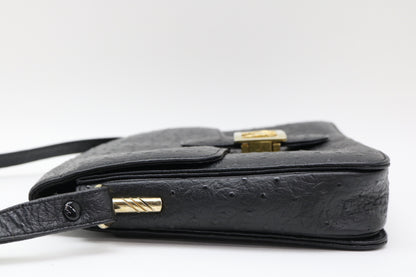 CELINE Ostrich Carriage Hardware Shoulder Bag