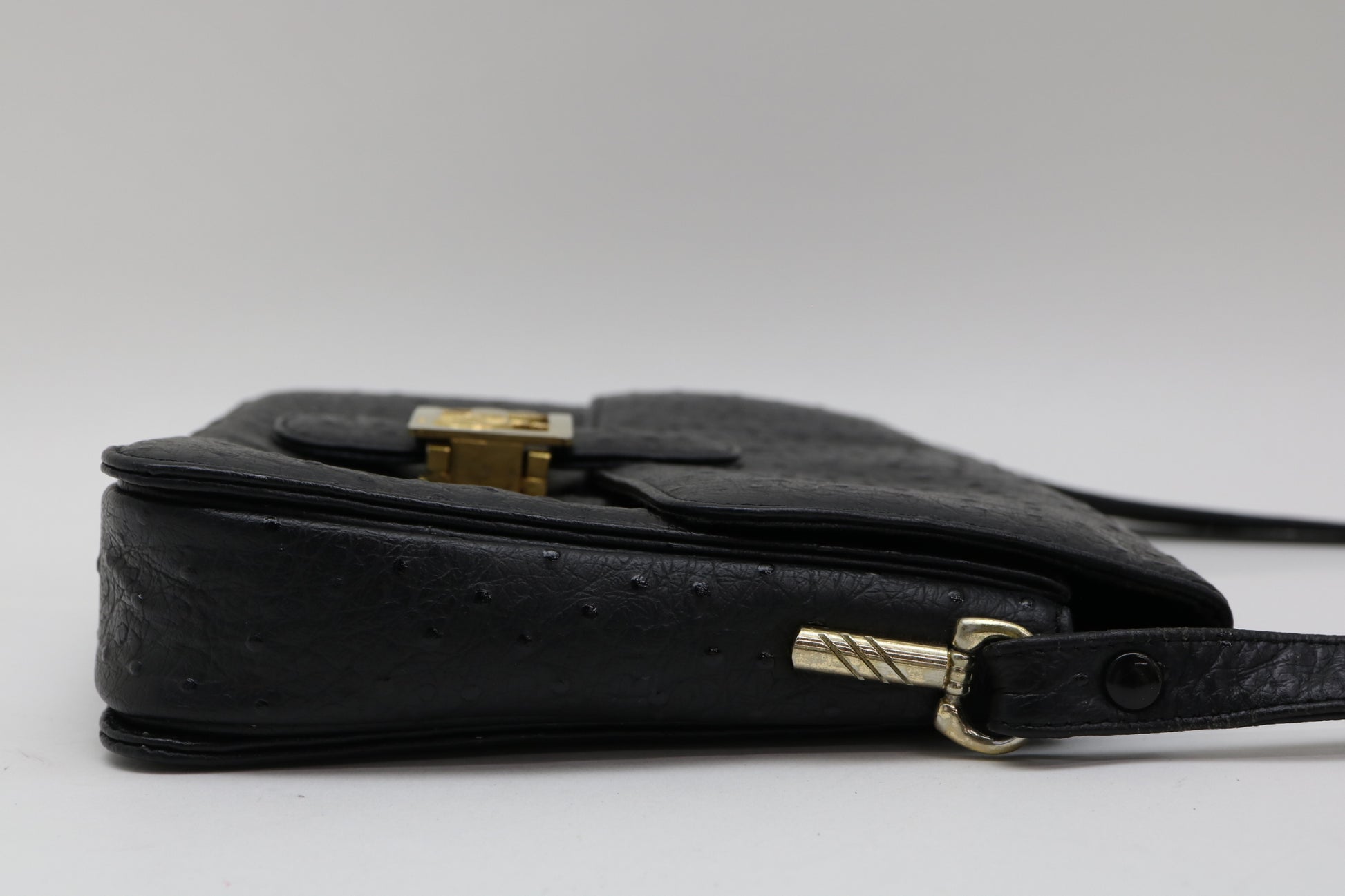 CELINE Ostrich Carriage Hardware Shoulder Bag