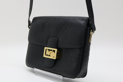 CELINE Ostrich Carriage Hardware Shoulder Bag