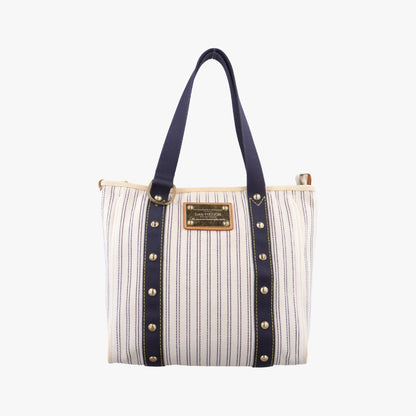 LOUIS VUITTON Cabas MM Antigua White x Navy Canvas Handbag M40132SP1007