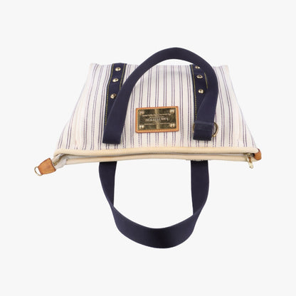 LOUIS VUITTON Cabas MM Antigua White x Navy Canvas Handbag M40132SP1007
