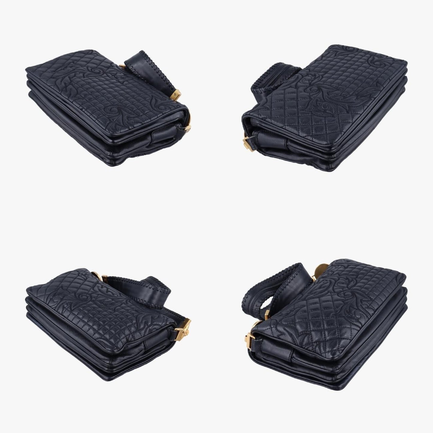 VERSACE Vanitas Quilted Baroque Black Leather Shoulder Bag