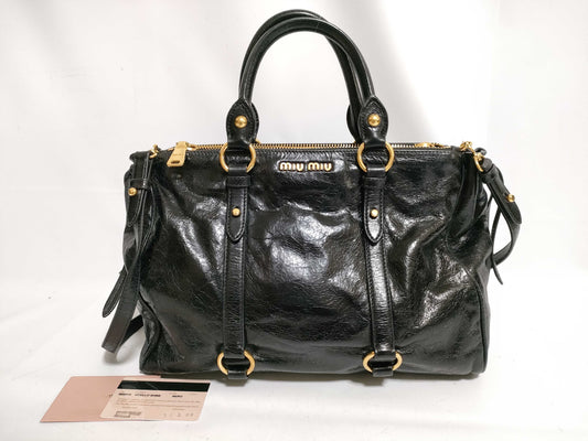 miu miu miu vitellolux 2way handbag tote bag shoulder bag gathered black handbag
