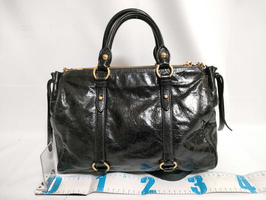 miu miu miu vitellolux 2way handbag tote bag shoulder bag gathered black handbag