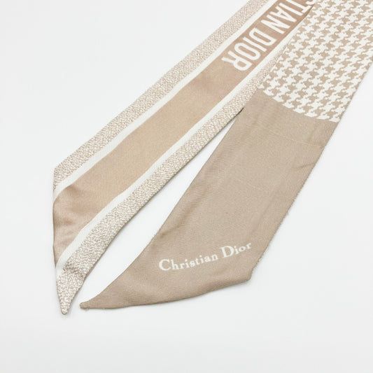 Dior Mitzah Silk Scarf, Houndstooth Pattern, Pink Beige Other Accessories