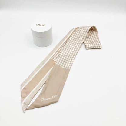 Dior Mitzah Silk Scarf, Houndstooth Pattern, Pink Beige Other Accessories