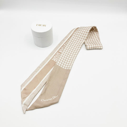 Dior Mitzah Silk Scarf, Houndstooth Pattern, Pink Beige Other Accessories