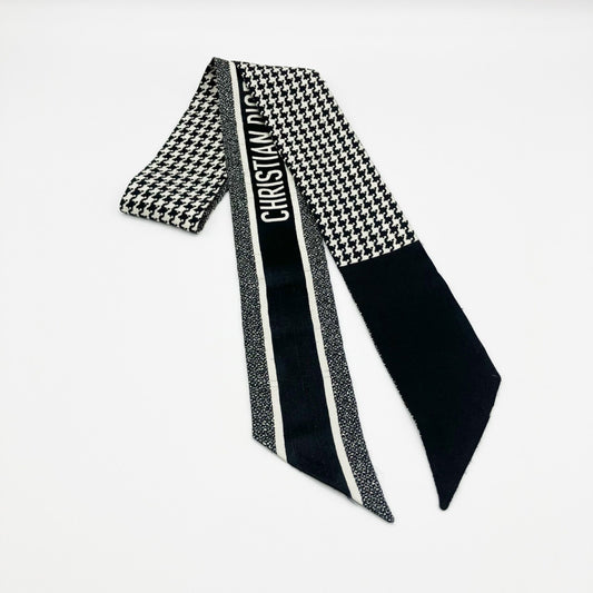 Dior Mitzah Silk Scarf, Houndstooth Pattern, Black Other Accessories