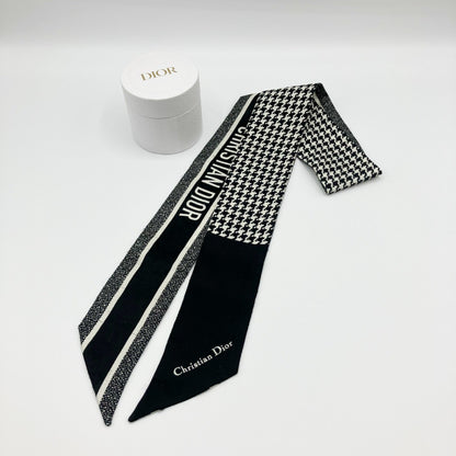 Dior Mitzah Silk Scarf, Houndstooth Pattern, Black Other Accessories