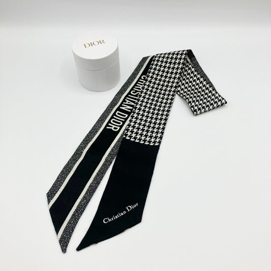 Dior Mitzah Silk Scarf, Houndstooth Pattern, Black Other Accessories
