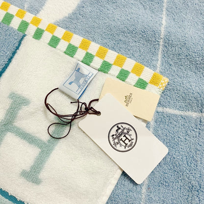 HERMES Towel Animo Natte Blue Face Towel Unused Other Accessories