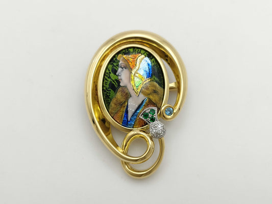 Mitsuo Kaji Emmy Colored Stone Diamond K18/Pt900 24.8g Brooch 