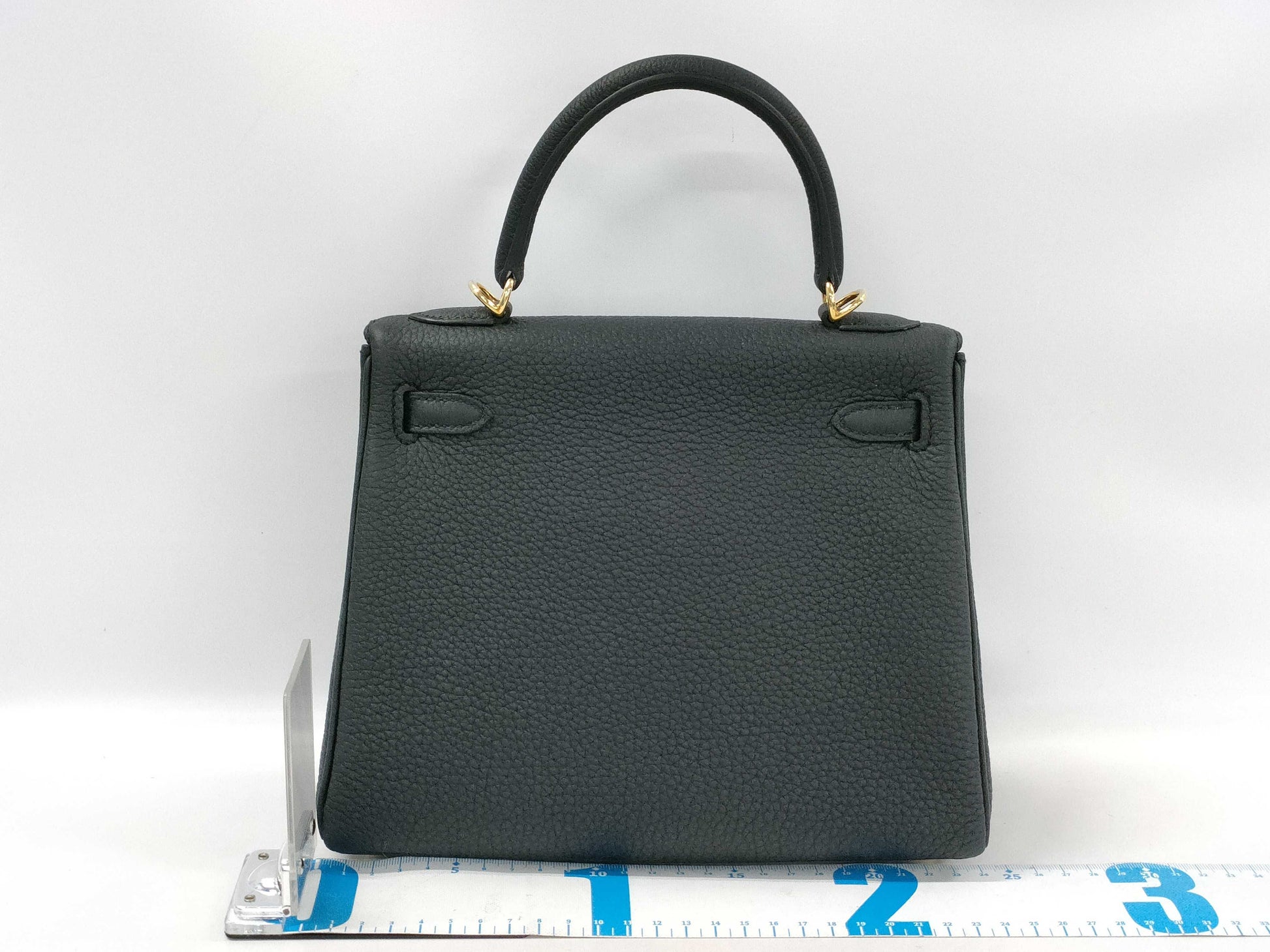 HERMES Kelly 25 Togo Black GP W Stamp Handbag