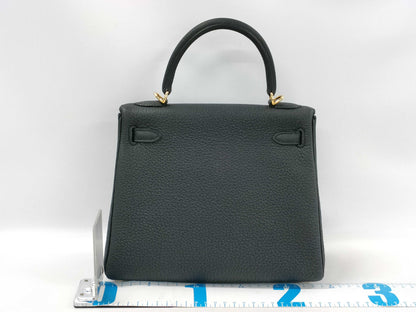 HERMES Kelly 25 Togo Black GP W Stamp Handbag