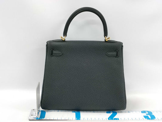 HERMES Kelly 25 Togo Black GP W Stamp Handbag