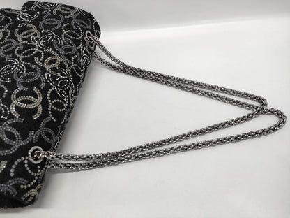 CHANEL Double Flap Coco Mark Rhinestone Tweed Black SS Shoulder Bag