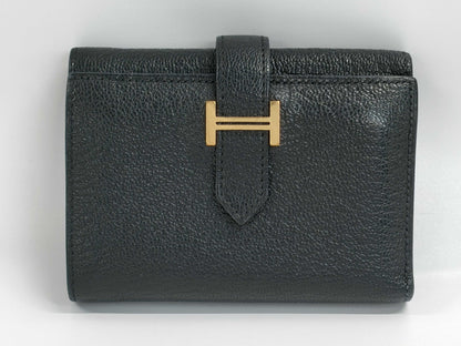 HERMES Bearn Combination Chevre Black GP B Stamped Wallet