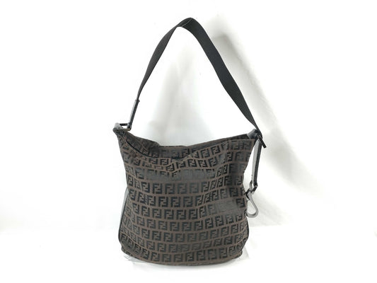 FENDI FENDI Canvas Zucchino Shoulder Bag Brown/Black W23cm Shoulder Bag