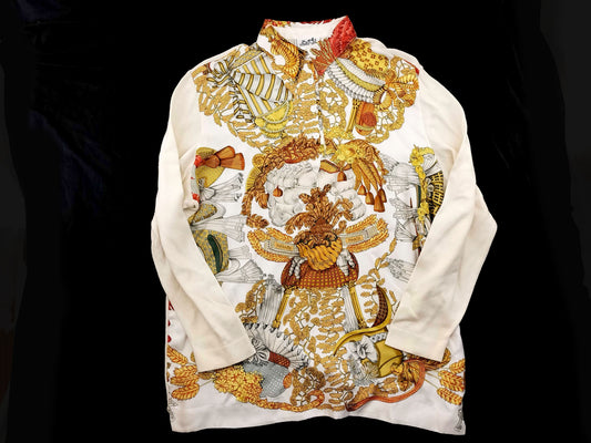 HERMES HERMES XL Cashmere Silk Scarf Knit Polo Long Sleeve Top