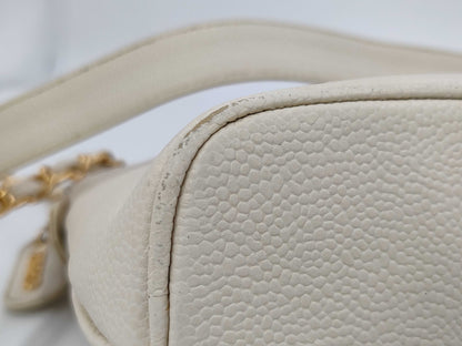 CHANEL Caviar Logo White Shoulder Bag