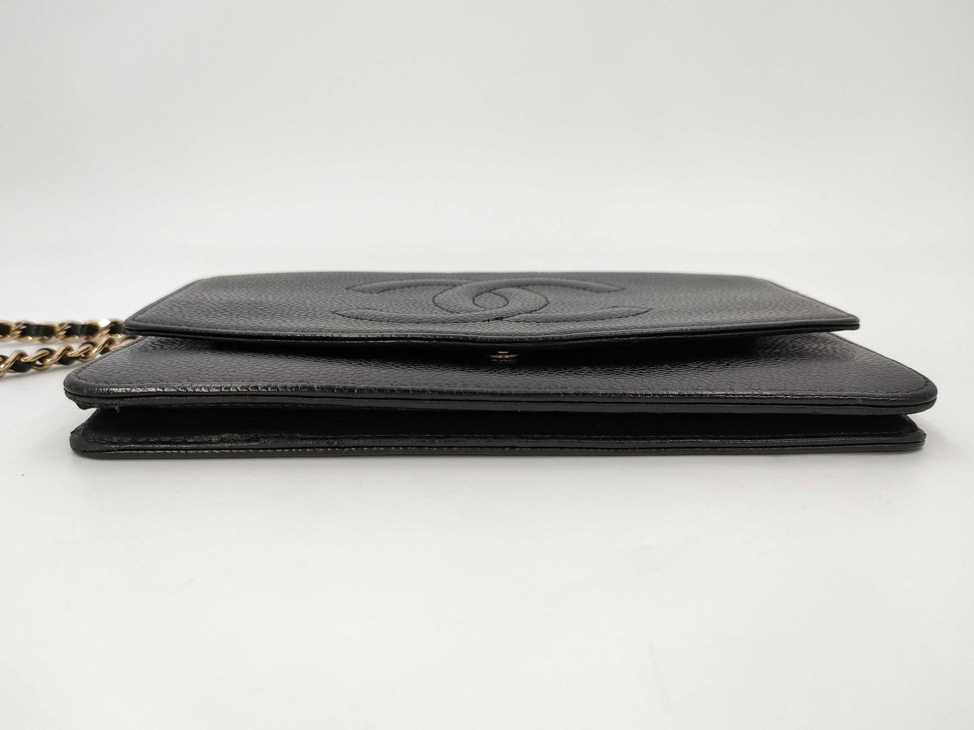 CHANEL Chain Wallet Caviar Skin Black Shoulder Bag