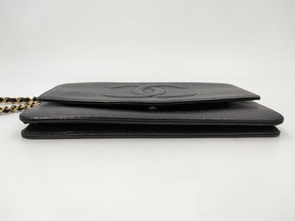 CHANEL Chain Wallet Caviar Skin Black Shoulder Bag