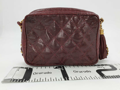 CHANEL Tassel Matelasse Chain Lizard Red Shoulder Bag