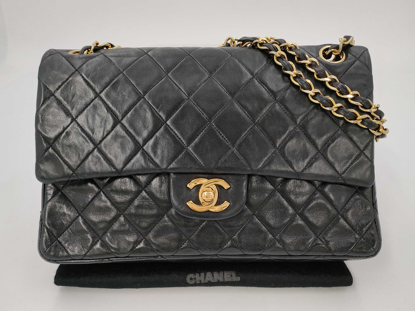 CHANEL Matelasse Double Flap Chain Black Shoulder Bag