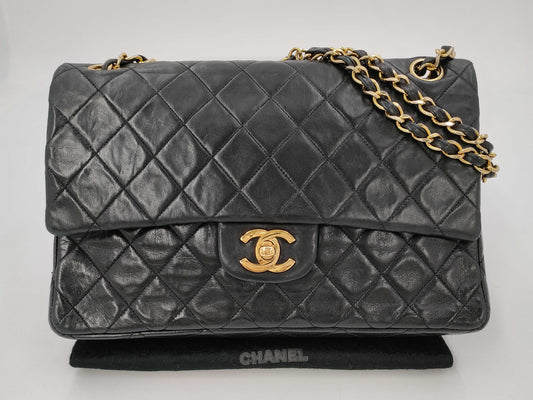 CHANEL Matelasse Double Flap Chain Black Shoulder Bag