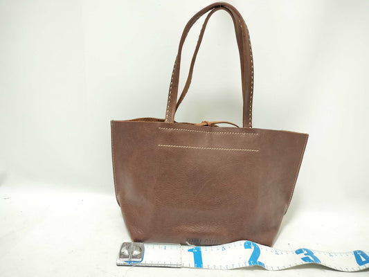 miu miu Archive Leather Stitch Tote Bag Brown Tote Bag with Pouch Tote Bag