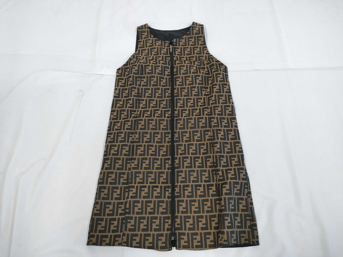 FENDI Zucca print reversible nylon dress in brown and black, size 42