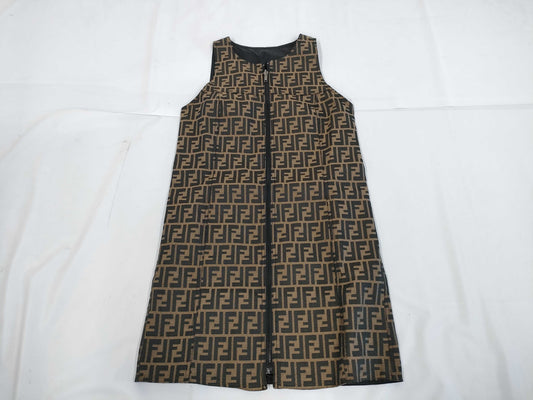 FENDI Zucca print reversible nylon dress in brown and black, size 42