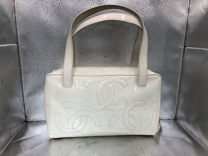 CHANEL Triple Coco Handbag with Seal 9567888 Patent Leather White Bag