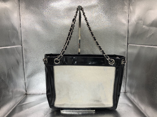 CHANEL Coco Mark Chain Shoulder Bag with Seal 10331816 Patent Leather/Pony Black/White Shoulder Bag