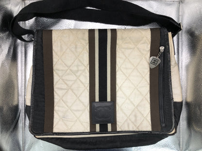 CHANEL Sportline Shoulder Bag with Serial Seal 12781193 Cotton White/Black/Brown Shoulder Bag