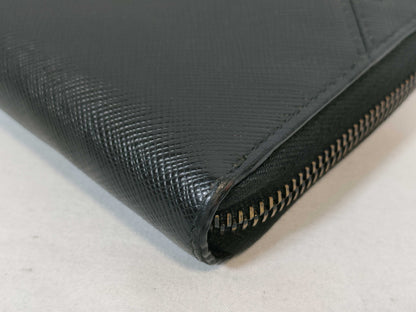 PRADA Prada Safiano Round Zip Long Wallet Black Wallet