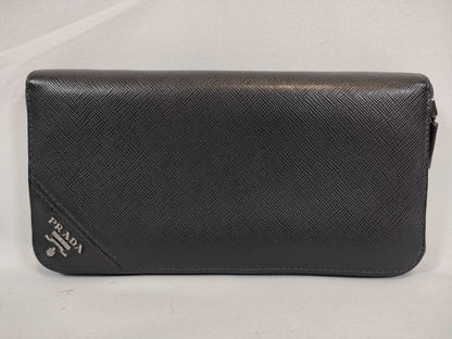 PRADA Prada Safiano Round Zip Long Wallet Black Wallet