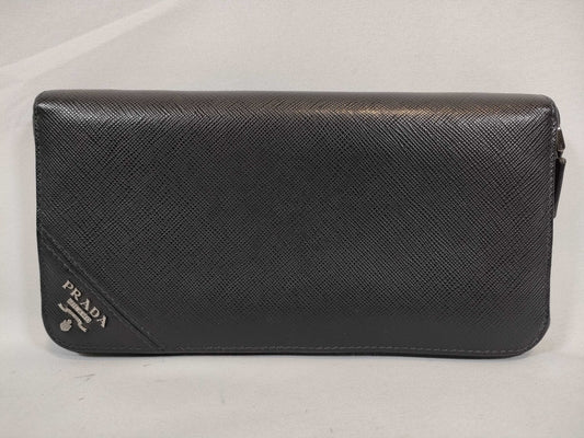 PRADA Prada Safiano Round Zip Long Wallet Black Wallet
