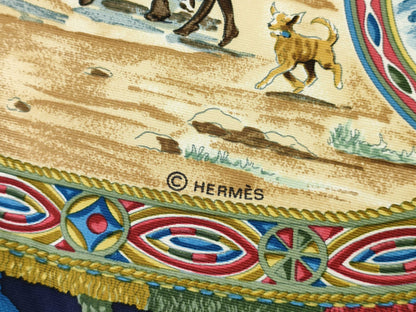 HERMES Kare Hermes Carre 90 Poole Jockey Silk Scarf Blue Scarf