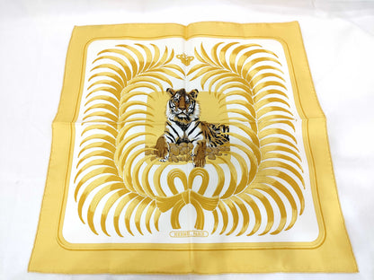 HERMES Carre Hermes Carre 40 Champion Tiger Silk Scarf Yellow Scarf