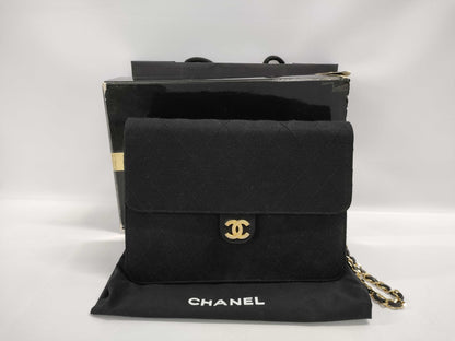 CHANEL Matelasse Cotton Jersey Chain Shoulder Bag Black