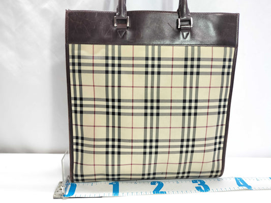 BURBERRY Nylon Canvas x Leather Tote Bag Beige x Brown Tote Bag