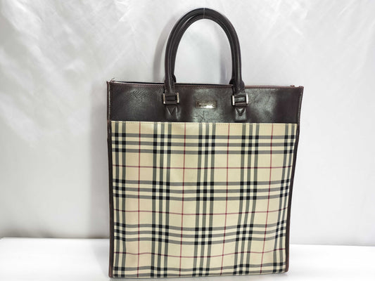 BURBERRY Nylon Canvas x Leather Tote Bag Beige x Brown Tote Bag