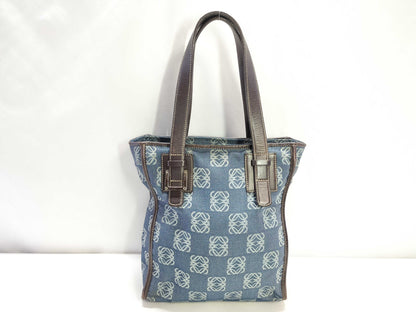 LOEWE Anagram Leather x Denim Handbag Brown x Blue Tote Bag