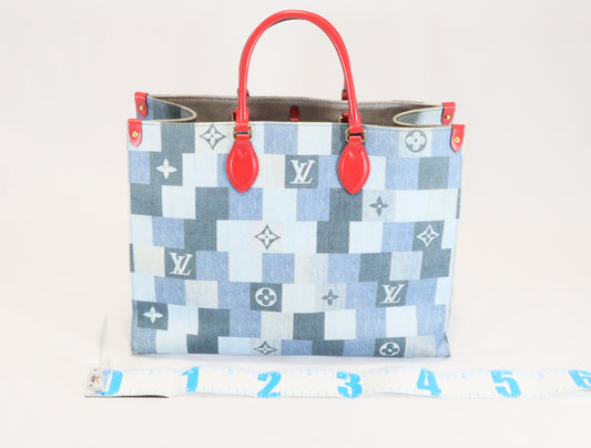 LOUIS VUITTON Vuitton Monogram Denim Square Patchwork On-the-Go GM M44992 FN4199 Blue Shoulder Bag