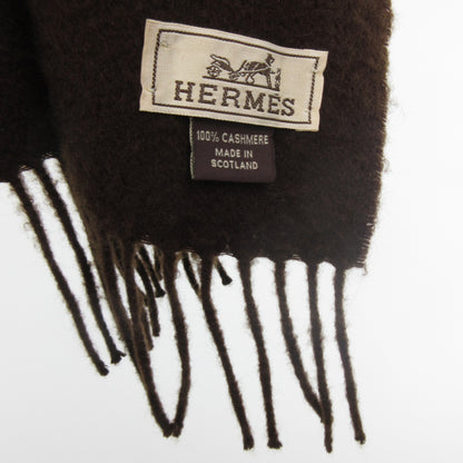 HERMES 100% Cashmere Logo Embroidery Brown Brown 150cmx40cm Muffler