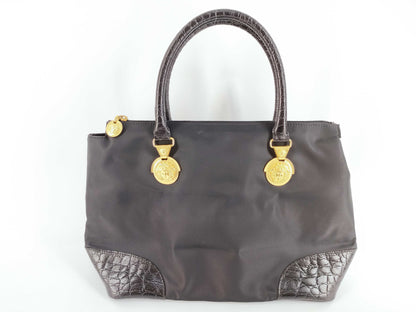 VERSACE Medusa Hardware Croco Embossed x Nylon Handbag Handbag