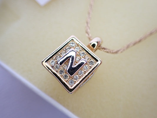 NINA RICCI NINA RICCI Nina Ricci Cube/Square Necklace with 3D Logo, Gold and Silver Combination Rhinestone Necklace